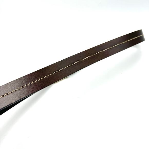 Eddie Bauer Brown Italian Leather Belt 34 Solid Brass Buckle Center Stitch Italy - Picture 4 of 9